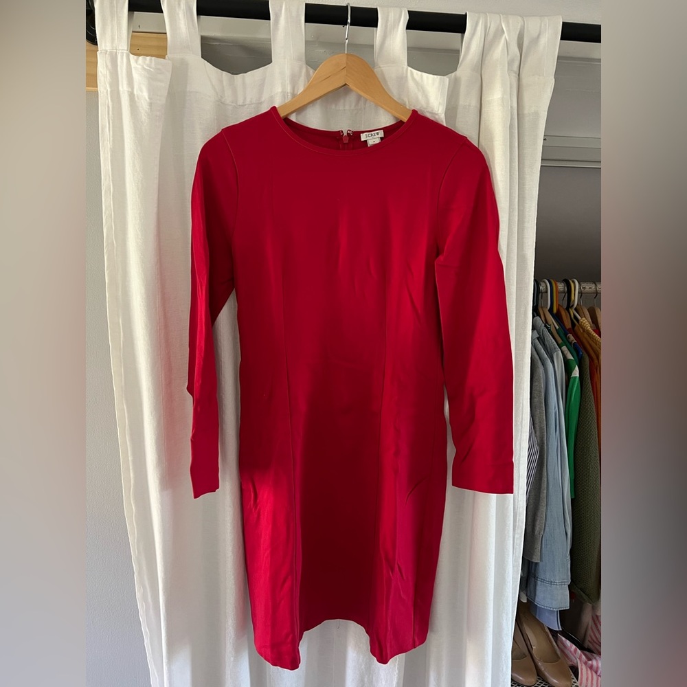 J Crew red long sleeve ponte dress